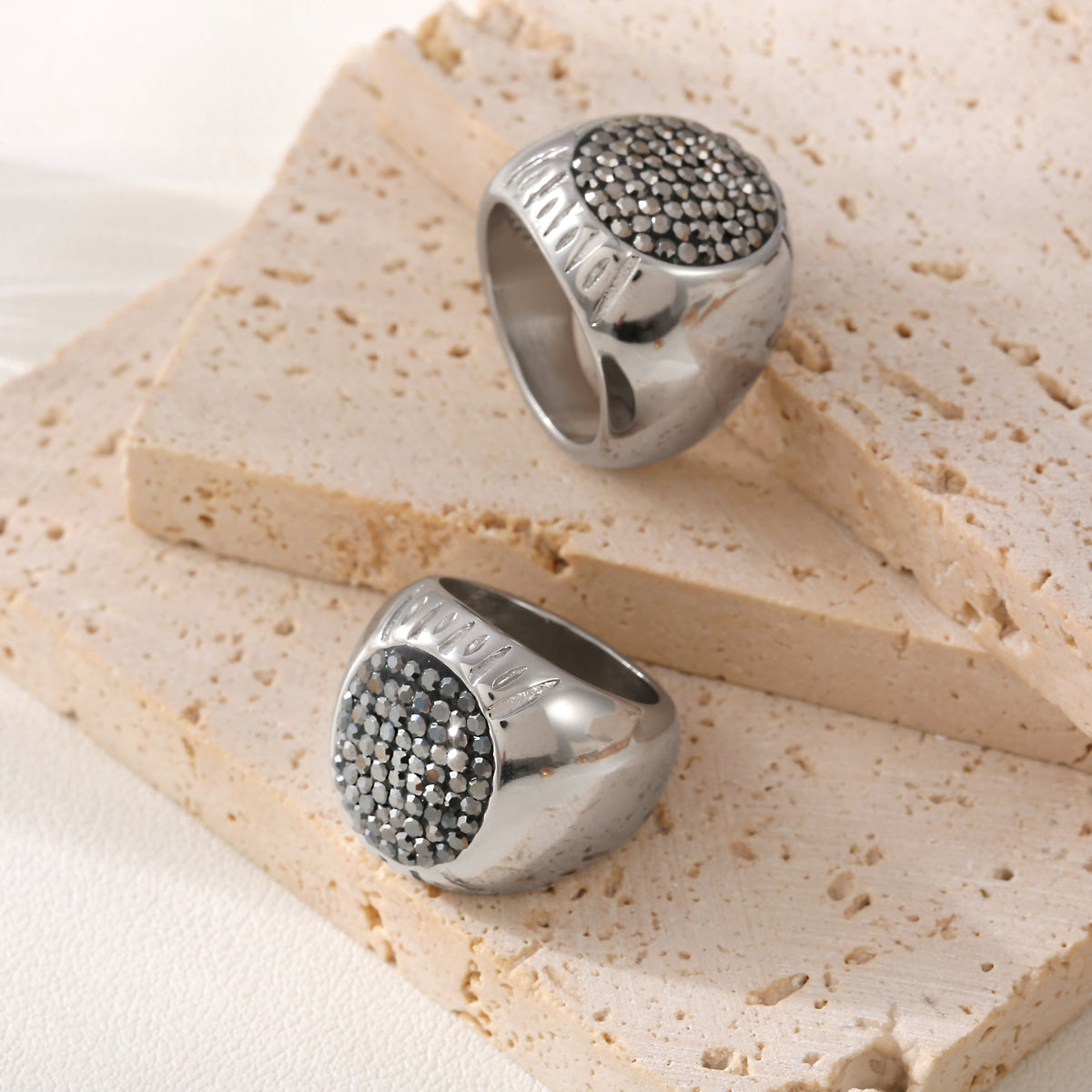 Stainless Steel Oval Rhinestone Statement Ring — product image 13
