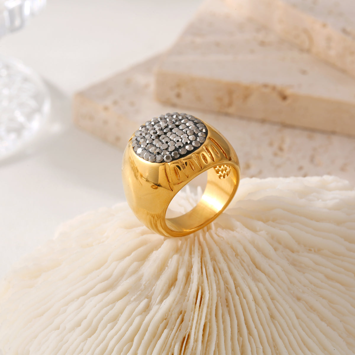 Stainless Steel Oval Rhinestone Statement Ring — product image 14