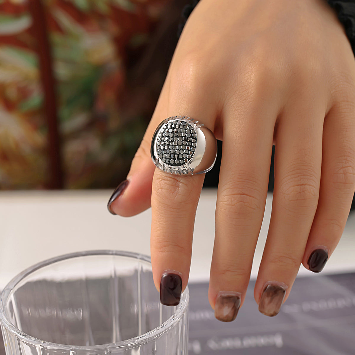 Stainless Steel Oval Rhinestone Statement Ring — product image 7