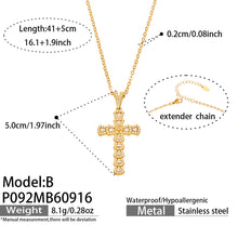 P092 Model B zircon cross necklace size details