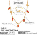 Gold Red Glass Stone Pearl Accent Necklace 46+6cm / 6cm