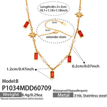 P1034 red glass stone pearl accent necklace with gold tone chain and 46+6cm adjustable length