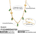 Gold Green Glass Stone Pearl Accent Necklace 46+6cm / 6cm
