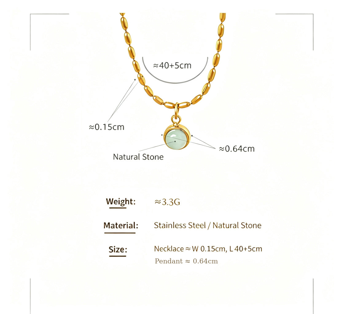 P1432 natural stone pendant necklace size and measurement details with 40+5 cm adjustable chain