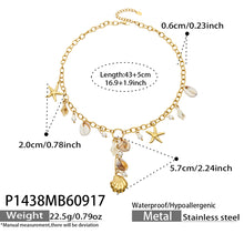 P1438 seashell and starfish charm necklace 43+5 cm size details