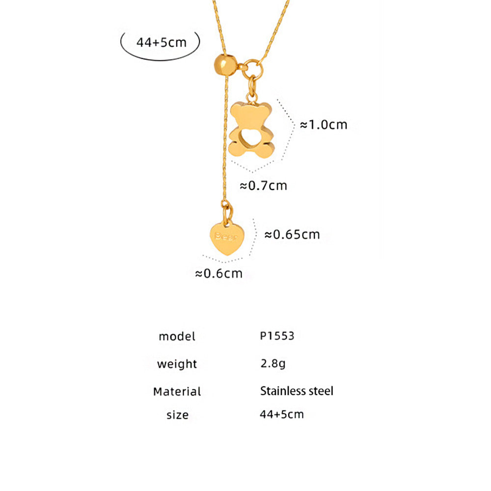 P1553 teddy bear pendant necklace size and length guide with adjustable 44 plus 5 cm chain