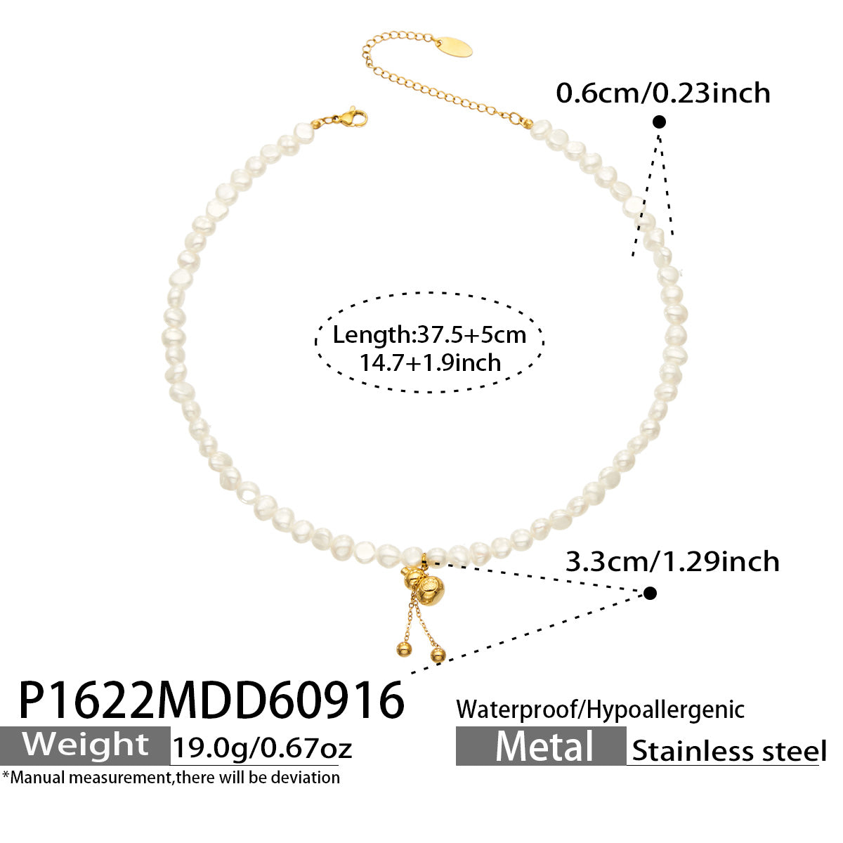 P1622 freshwater pearl pendant necklace 37.5+5 cm size details