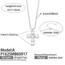 P1625 Model A square zircon cross necklace in steel tone with 50+5 cm length details
