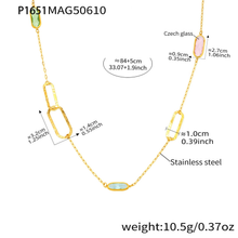 P1651 gold multicolor glass stone necklace size details, 84+5 cm