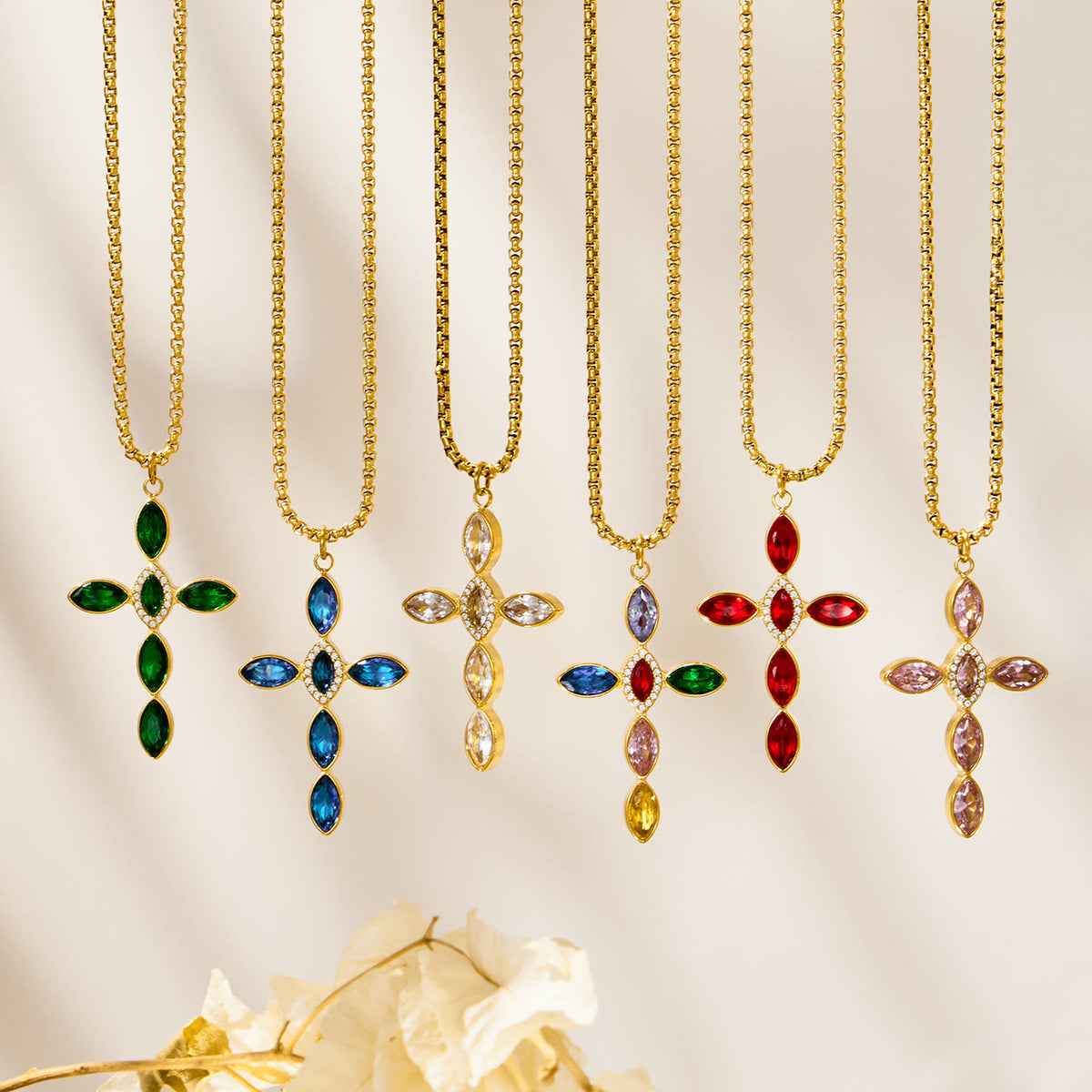 Miduoduo P1936 Marquise Crystal Cross Necklace - Still Life Scene View 01