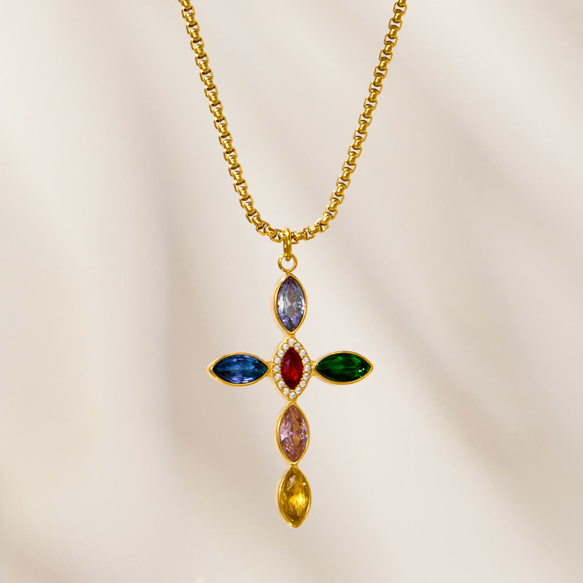 Miduoduo P1936 Marquise Crystal Cross Necklace - Still Life Scene View 02