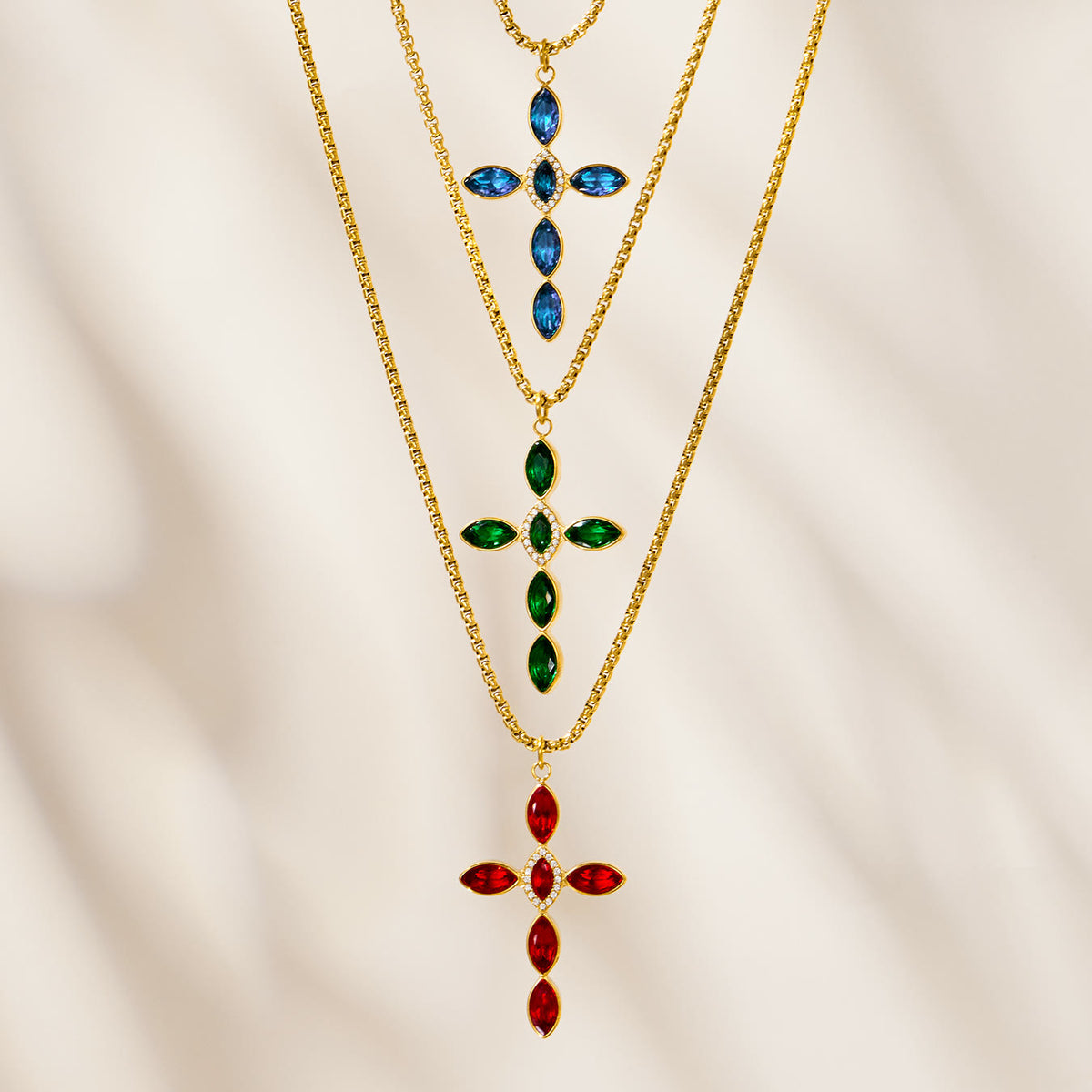 Miduoduo P1936 Marquise Crystal Cross Necklace - Still Life Scene View 03