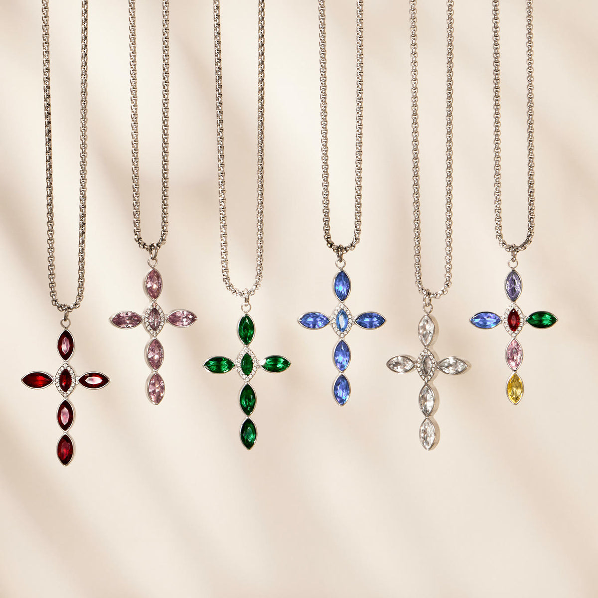 Miduoduo P1936 Marquise Crystal Cross Necklace - Still Life Scene View 04