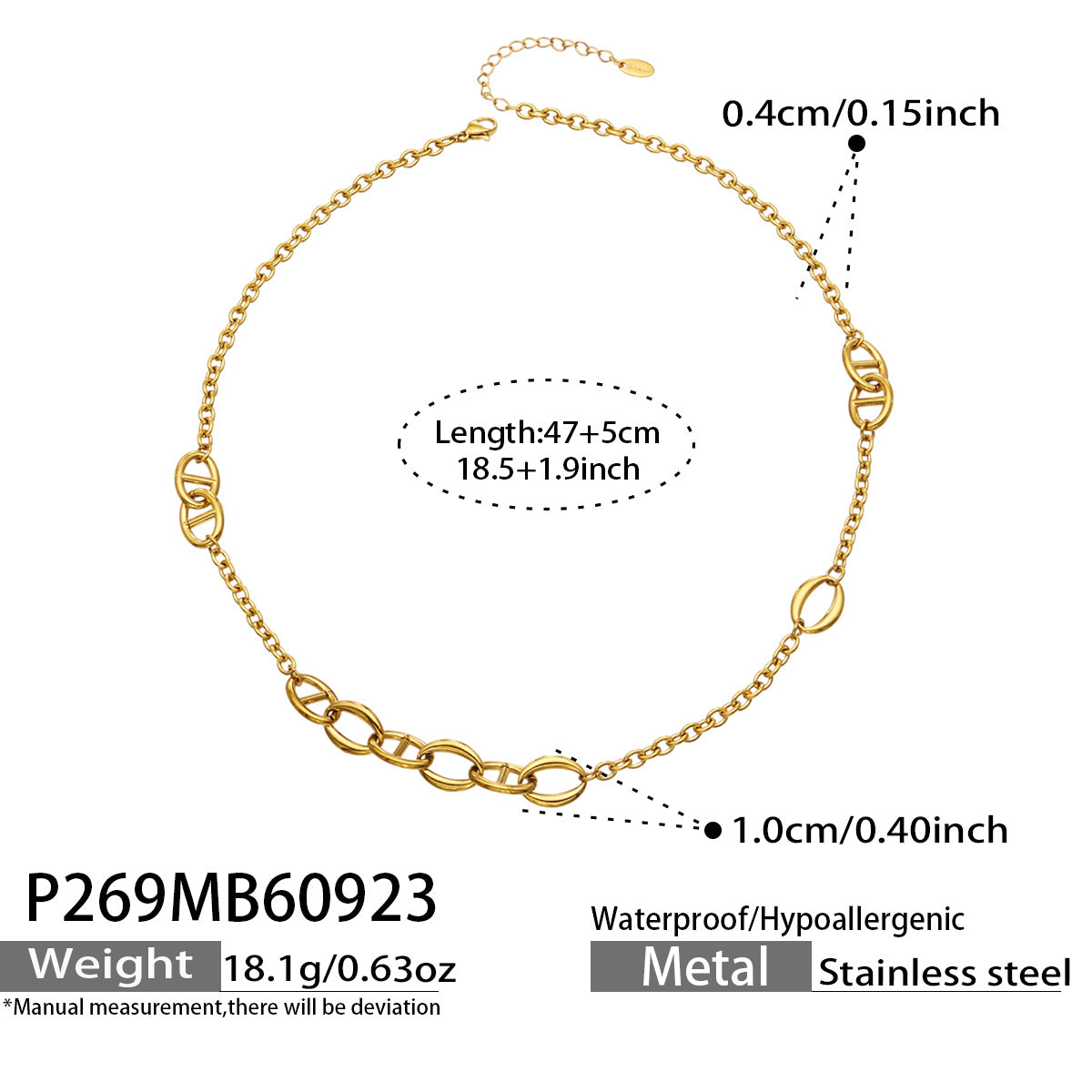 P269 geometric oval link necklace 47+5 cm length and 18.1 g product details
