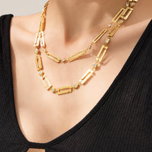 Miduoduo P442 Rectangular Link Necklace - 18K Gold Plated Layered Model Wearing View 01