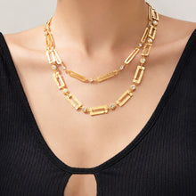 Miduoduo P442 Rectangular Link Necklace - 18K Gold Plated Layered Model Wearing View 02