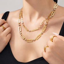 Miduoduo P442 Rectangular Link Necklace - High Polish Steel Layered Model Wearing View 04