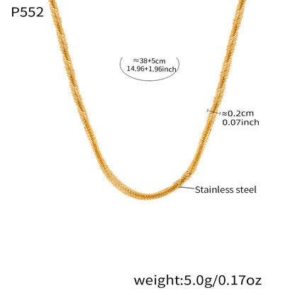 P552 gold rope chain necklace size card showing 38 plus 5cm length, 0.2cm width and stainless steel material