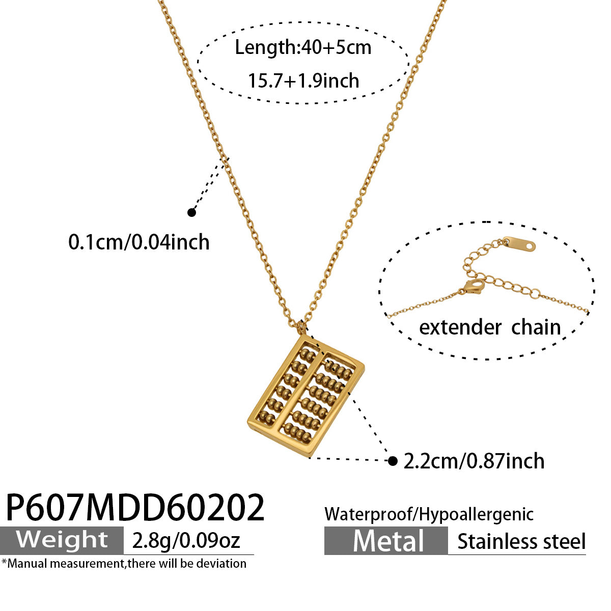 Miduoduo P607 Necklace Gold - Dimension & Weight Specifications