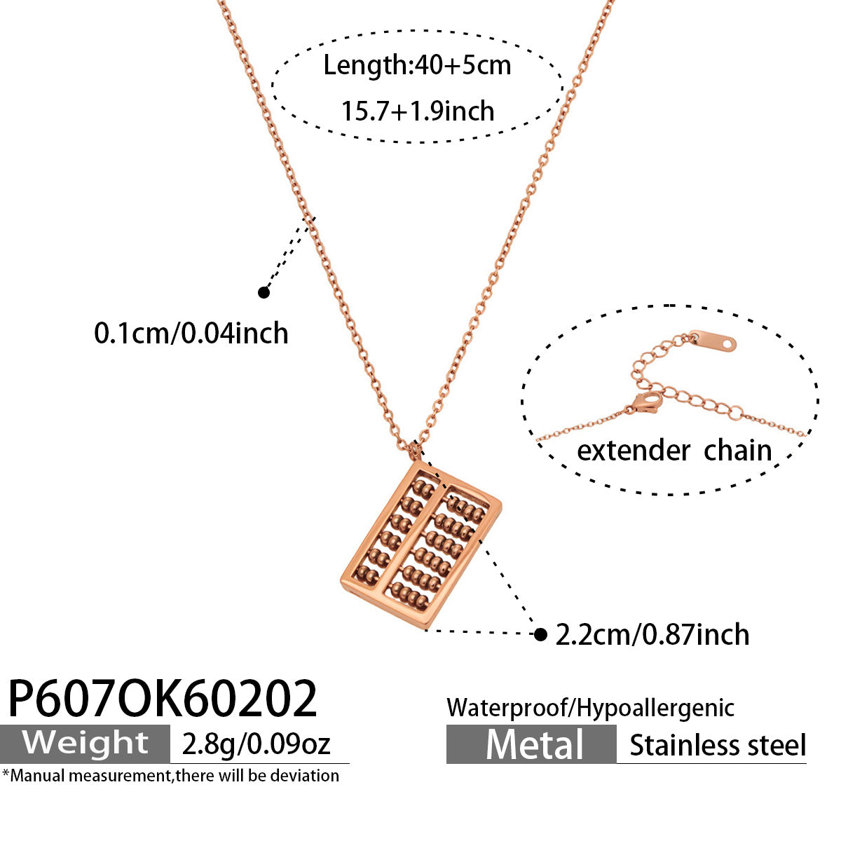 Miduoduo P607 Necklace Gold - Dimension & Weight Specifications