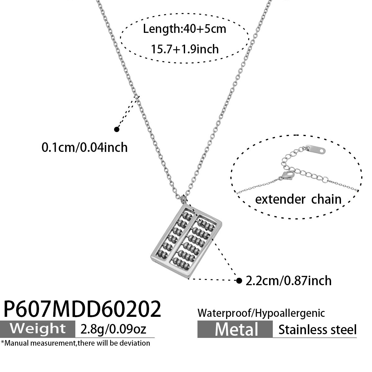 Miduoduo P607 Necklace Steel - Dimension & Weight Specifications