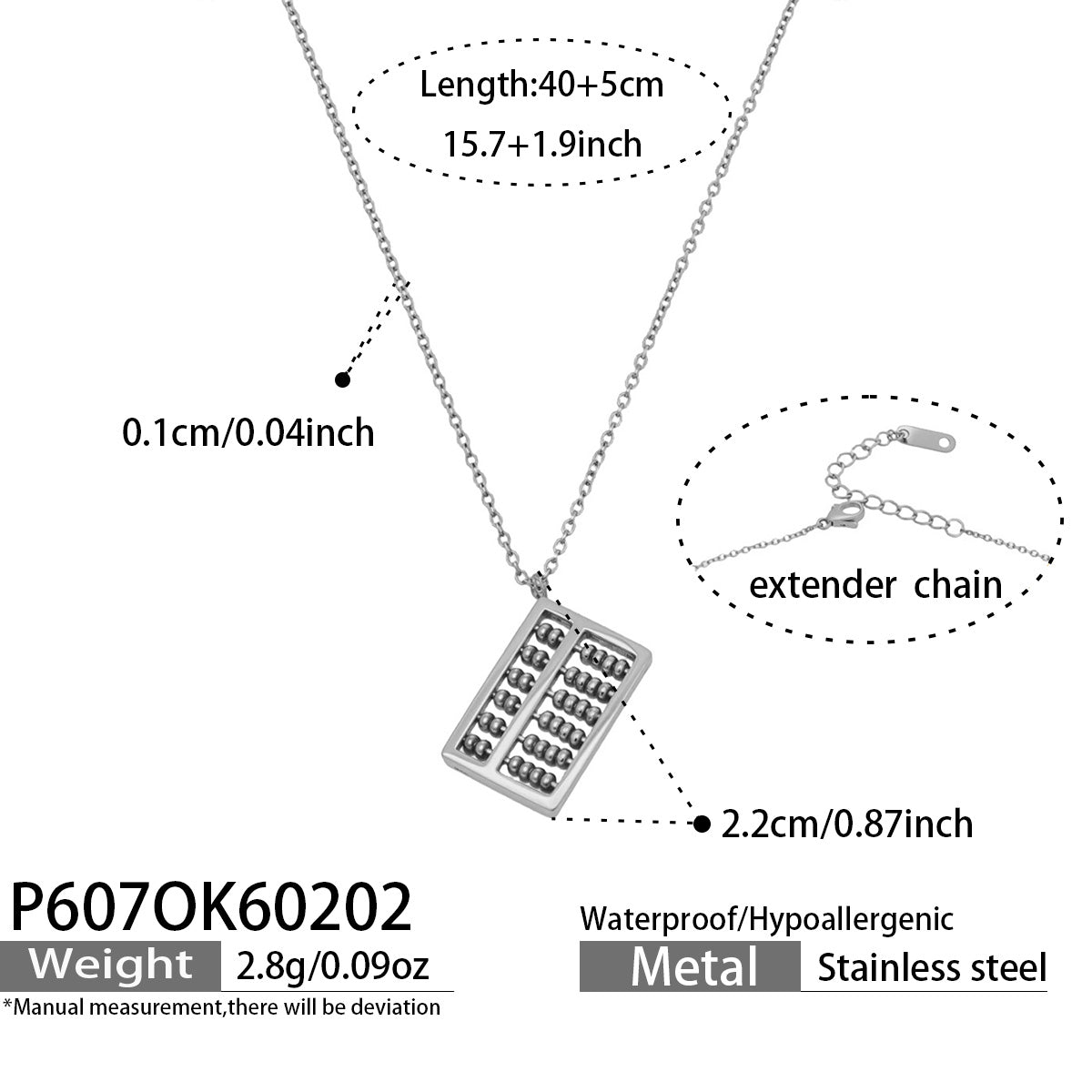 Miduoduo P607 Necklace Steel - Dimension & Weight Specifications