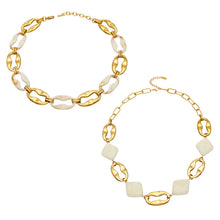 P673 and P680 geometric resin chain necklaces with chunky 316L stainless steel links and 18K PVD gold finish