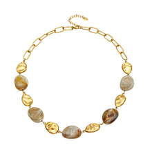 P691 organic resin bead necklace with irregular resin pieces and 18K PVD gold stainless steel accents