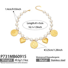 P731 gold-tone beaded heart charm necklace 41+5 cm size details
