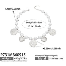 P731 steel-tone beaded heart charm necklace 41+5 cm size details