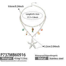P737 steel tone sea life charm necklace 45+5 cm size details