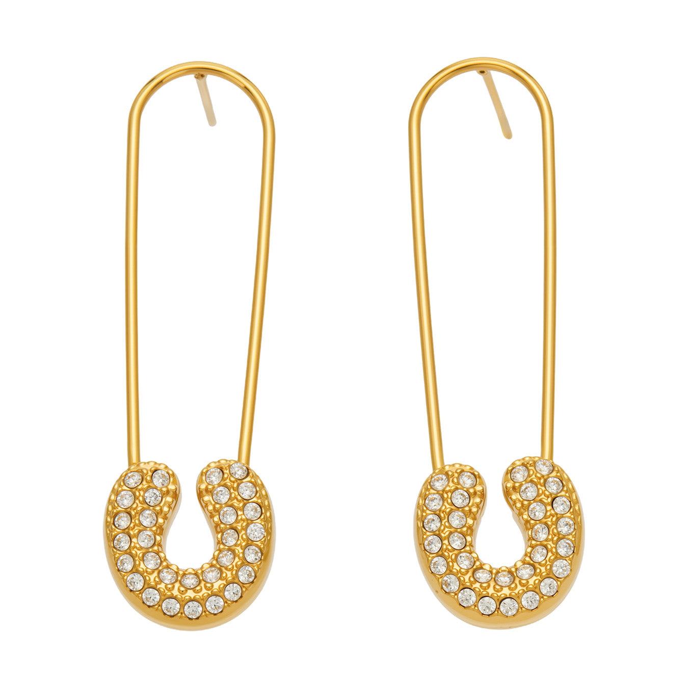 Paperclip-inspired cubic zirconia drop earrings made from 316L stainless steel