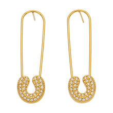 Paperclip-inspired cubic zirconia drop earrings made from 316L stainless steel