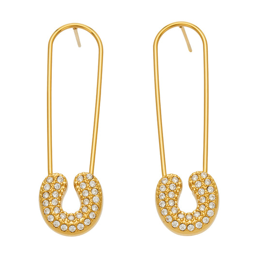 Paperclip-inspired cubic zirconia drop earrings made from 316L stainless steel