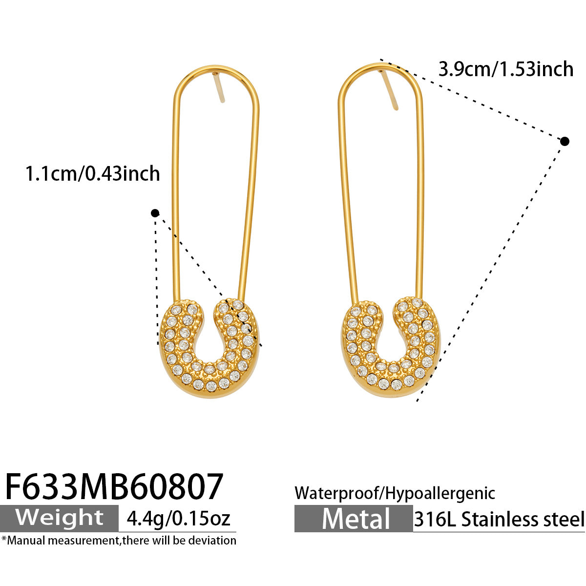 Paperclip-inspired drop earrings size and product detail guide