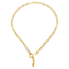 MiduoduoJewelry gold pavé zircon toggle lariat necklace with oval chain links