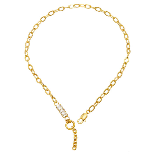MiduoduoJewelry gold pavé zircon toggle lariat necklace with oval chain links