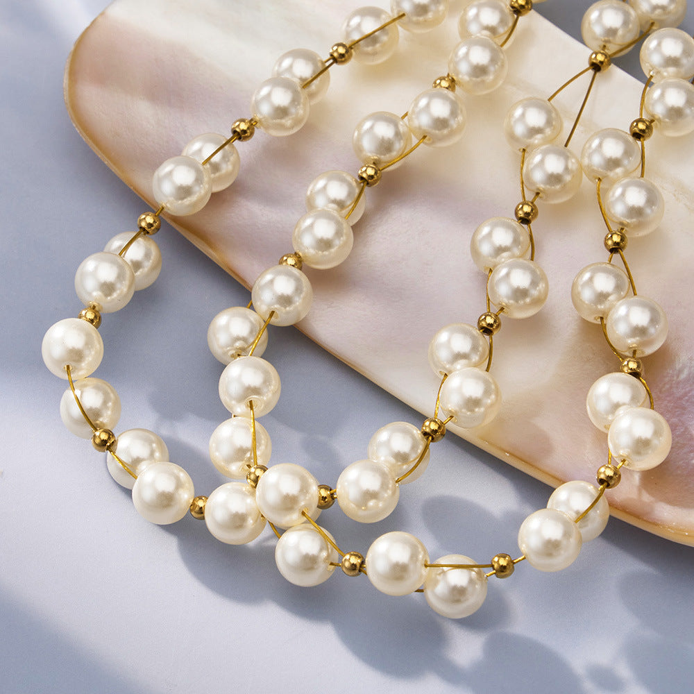 316L Stainless Steel 18K Gold PVD French Style Faux Pearl Necklace