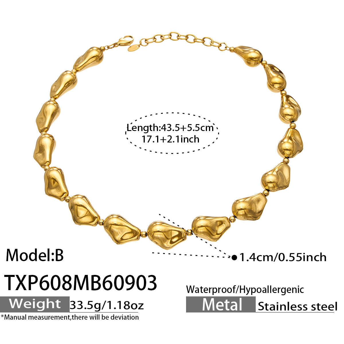 Elegant 316L stainless steel pearl chain bracelet in gold finish