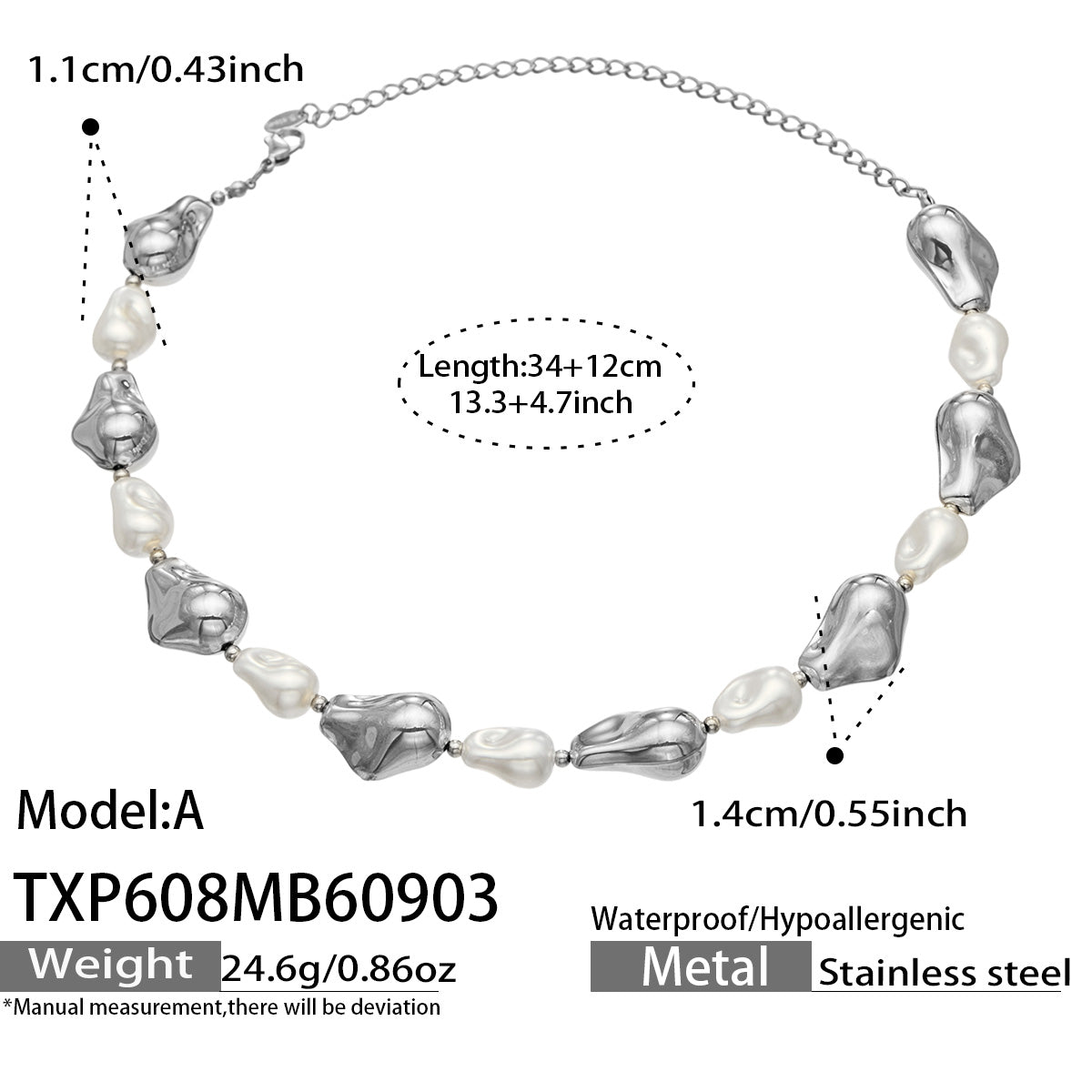 Close-up of the 18K PVD gold pearl chain bracelet