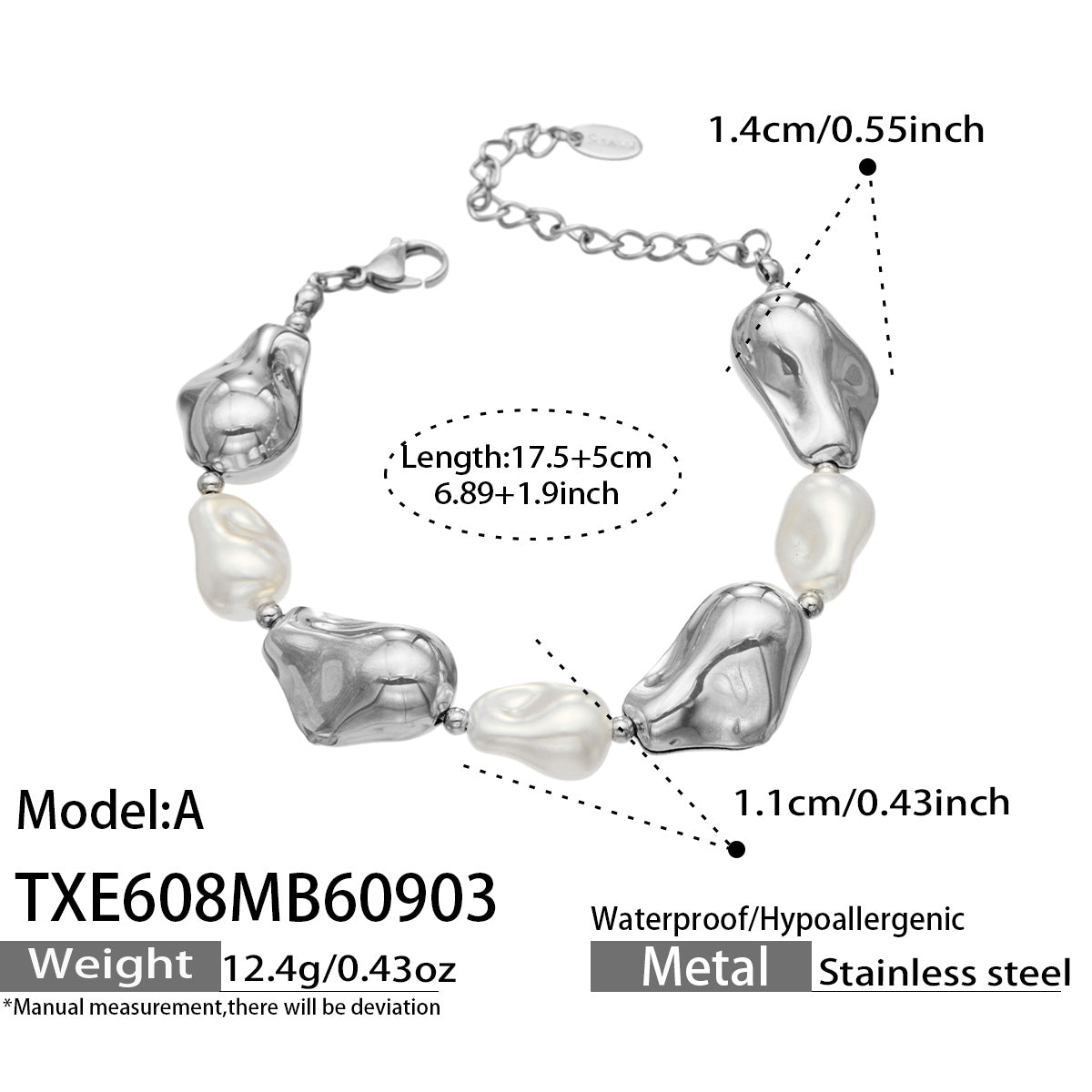 316L Stainless Steel 18K PVD Gold Pearl Chain Bracelet made with 316L stainless steel and 18K PVD gold finish for wholesale jewelry buyers - image 24