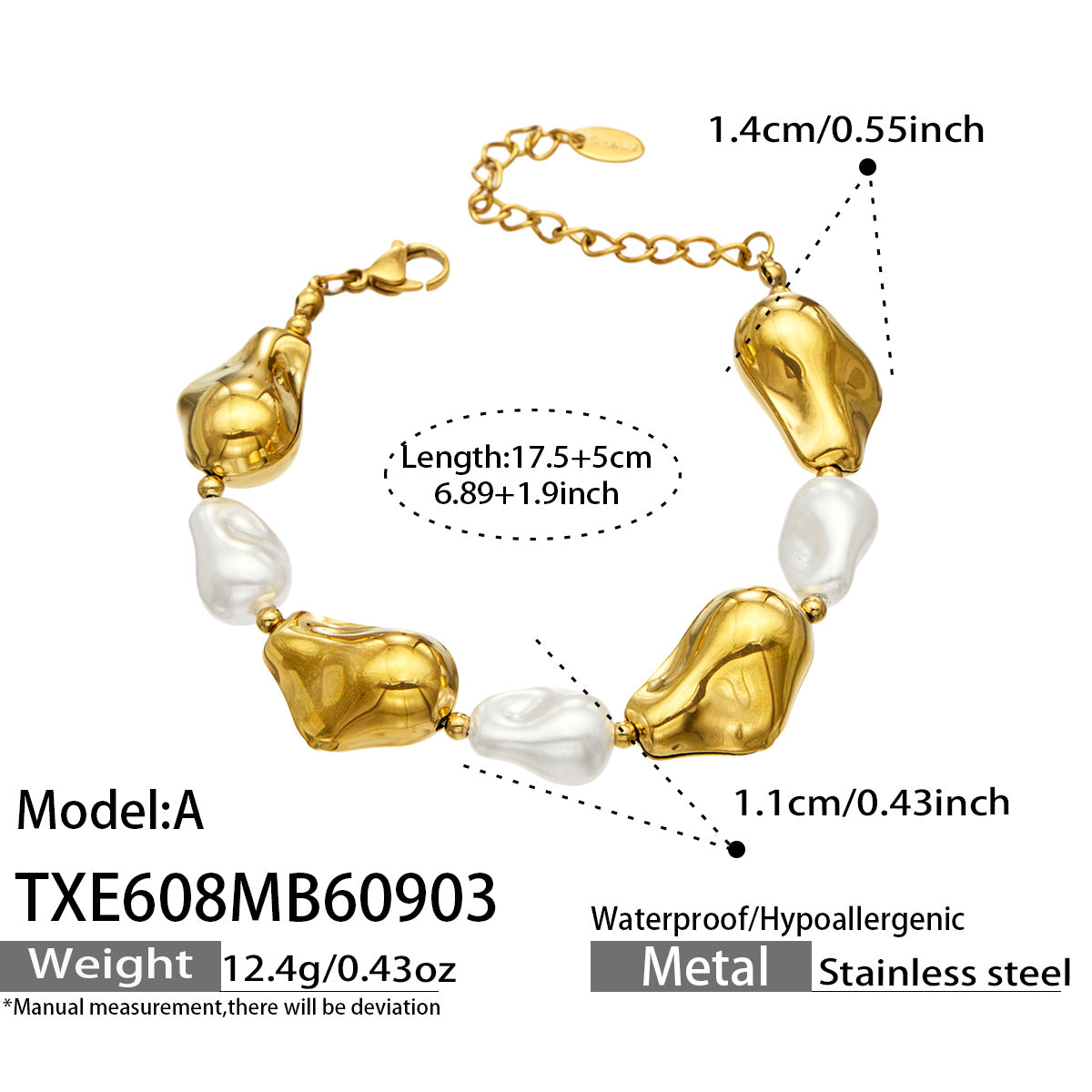 316L Stainless Steel 18K PVD Gold Pearl Chain Bracelet made with 316L stainless steel and 18K PVD gold finish for wholesale jewelry buyers - image 26