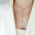 P702 Gold Pearl Drop Y-Lariat Necklace 50+5cm