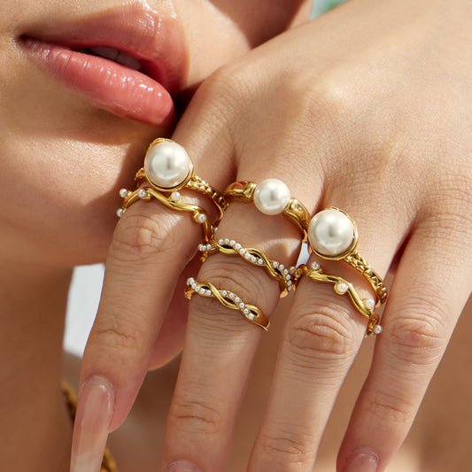 316L Stainless Steel 18K PVD Gold Pearl Ring Set made with 316L stainless steel and 18K PVD gold finish for wholesale jewelry buyers - image 10