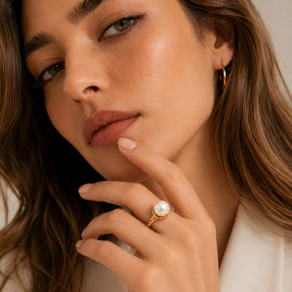 316L Stainless Steel 18K PVD Gold Pearl Ring Set made with 316L stainless steel and 18K PVD gold finish for wholesale jewelry buyers - image 11