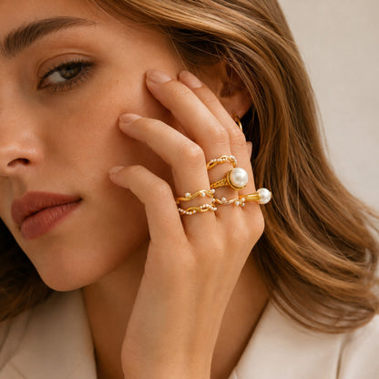 316L Stainless Steel 18K PVD Gold Pearl Ring Set made with 316L stainless steel and 18K PVD gold finish for wholesale jewelry buyers - image 16