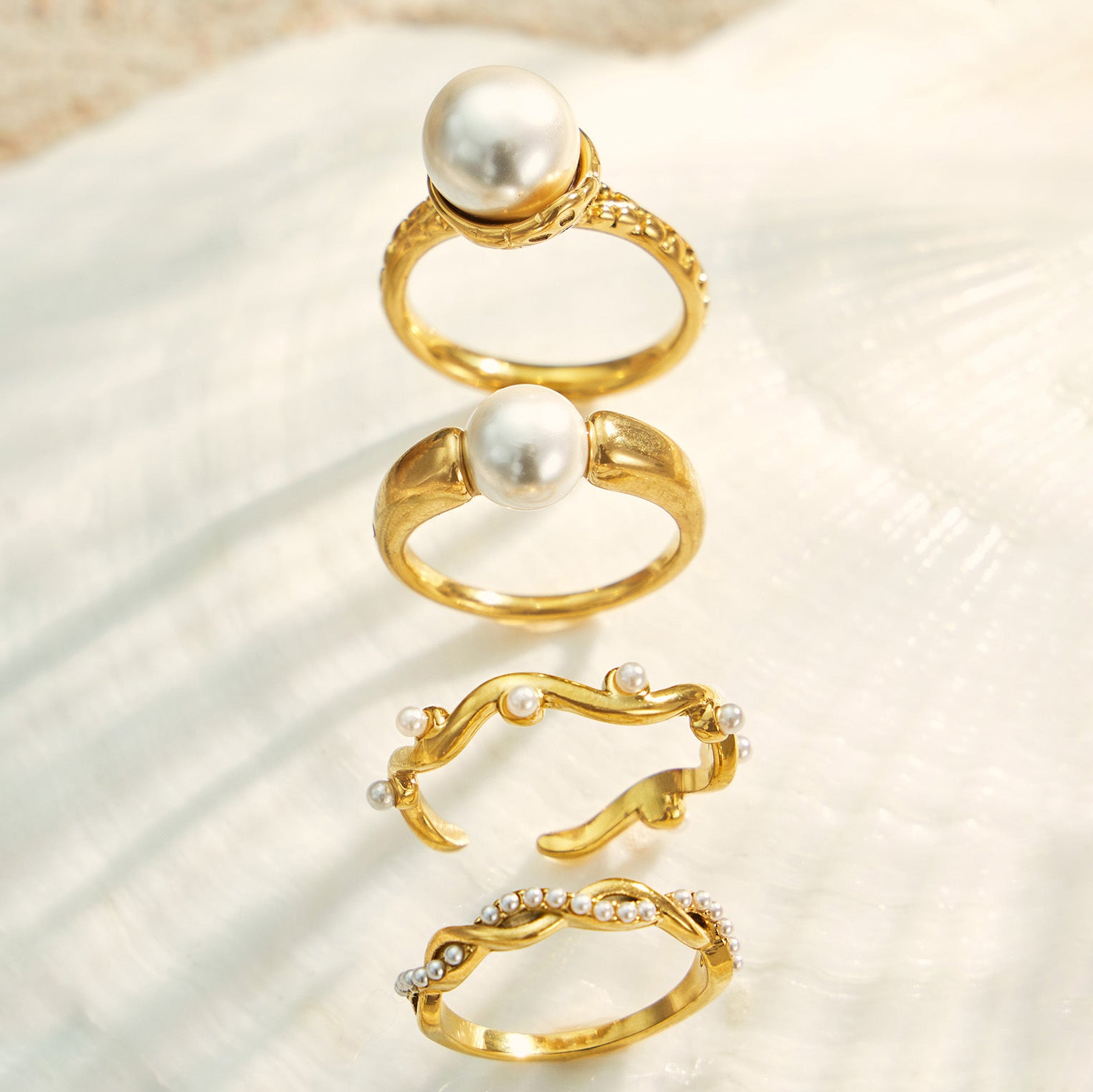 316L Stainless Steel 18K PVD Gold Pearl Ring Set made with 316L stainless steel and 18K PVD gold finish for wholesale jewelry buyers - image 17