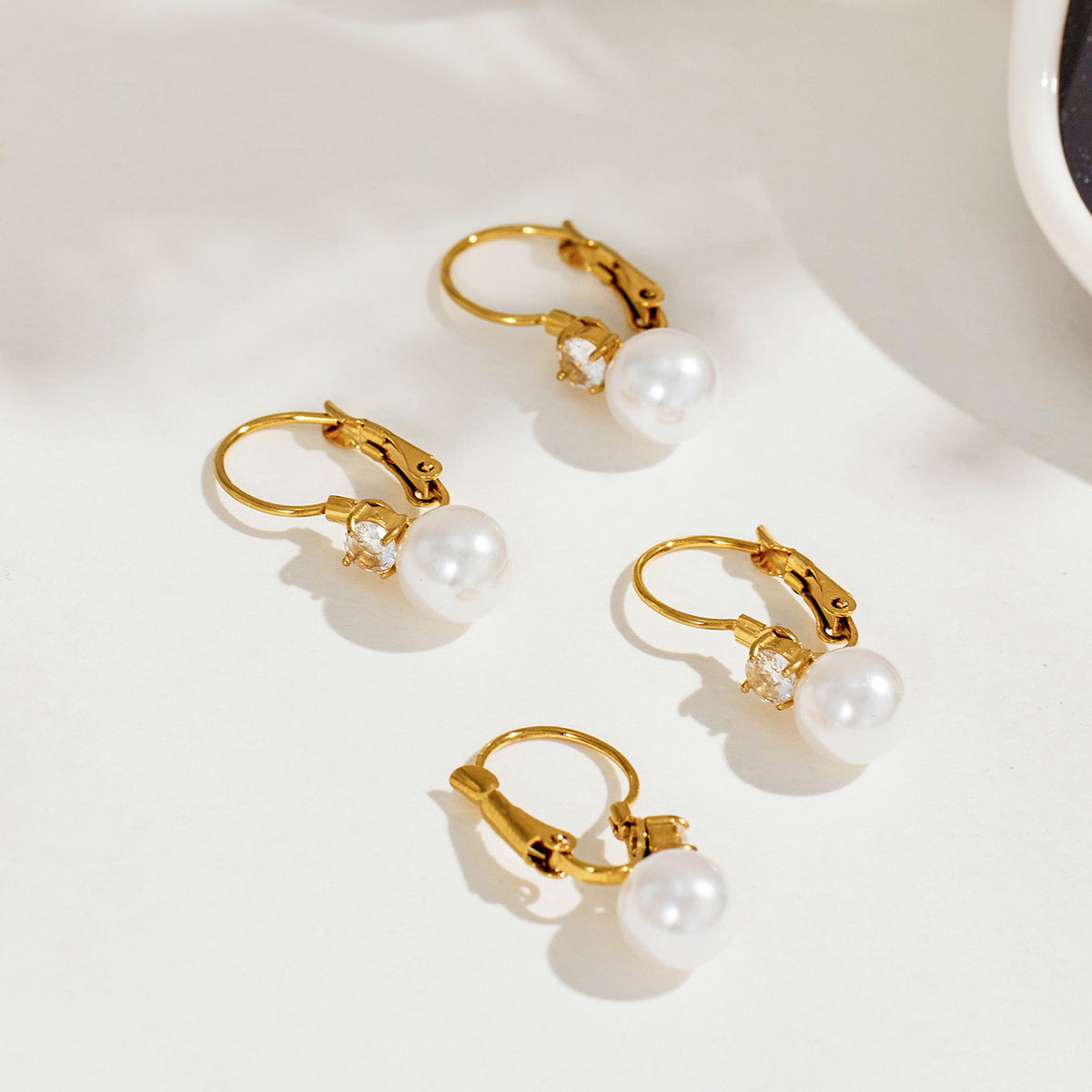 316L Stainless Steel 18K PVD Gold Pearl Zircon Earrings made with 316L stainless steel and 18K PVD gold finish for wholesale jewelry buyers - image 9