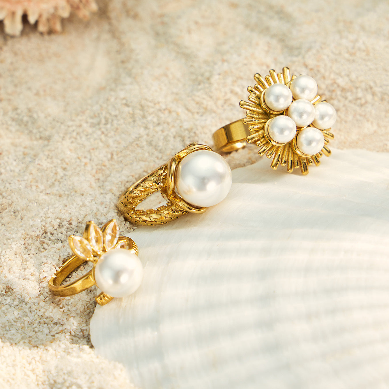 Elegant pearl and zircon ring set showcasing modern design