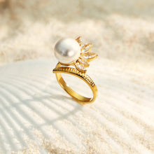 316L Stainless Steel 18K PVD Gold Pearl & Zircon Ring Set made with 316L stainless steel and 18K PVD gold finish for wholesale jewelry buyers - image 17